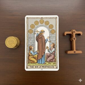 タロットカードのペンタクルの6のイラスト