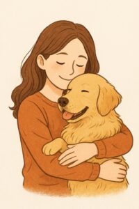 犬を抱きしめている女性