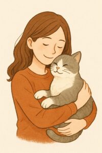 猫を抱きしめている女性