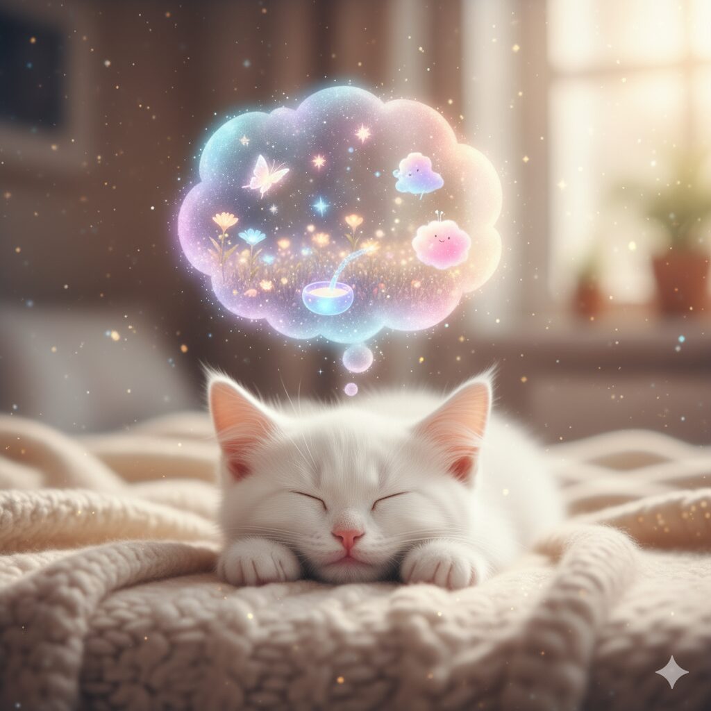 夢を見ている白い子猫