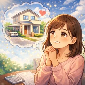 マイホームを夢見る女性のイラスト