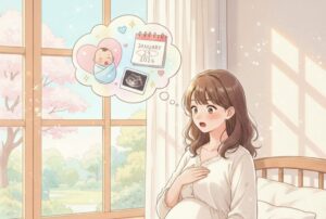 妊娠する夢を見て驚いている女性のイラスト