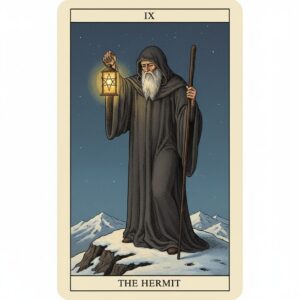 タロットカードの「隠者(The Hermit)」の正位置のイラスト