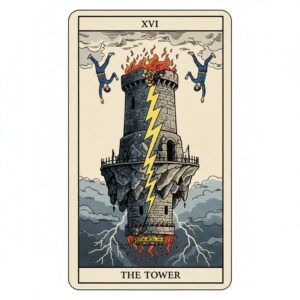 タロットカードの「塔(The Tower)」の逆位置のイラスト