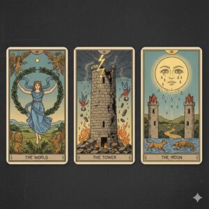 タロットカードの世界、塔、月のイラスト